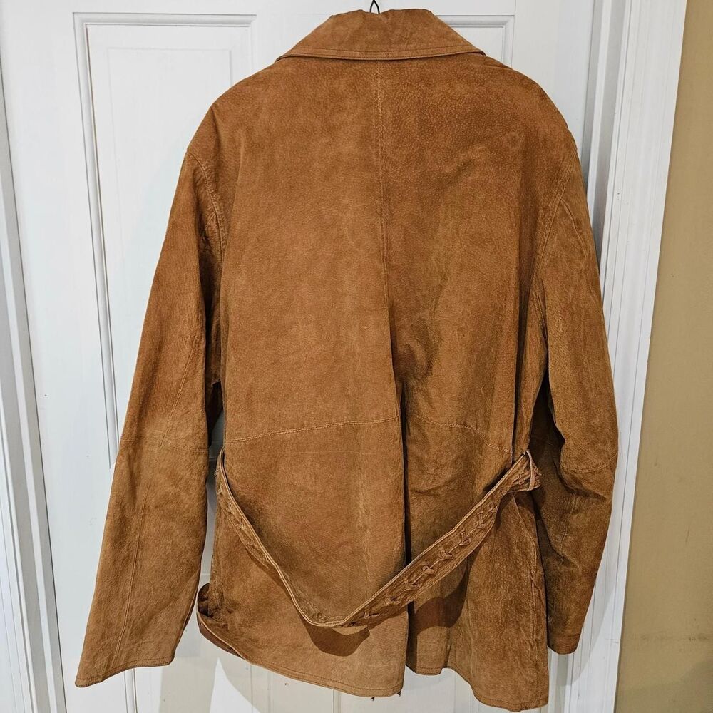 90s boho hippie brown suede leather belted jacket - Picture 5 of 6